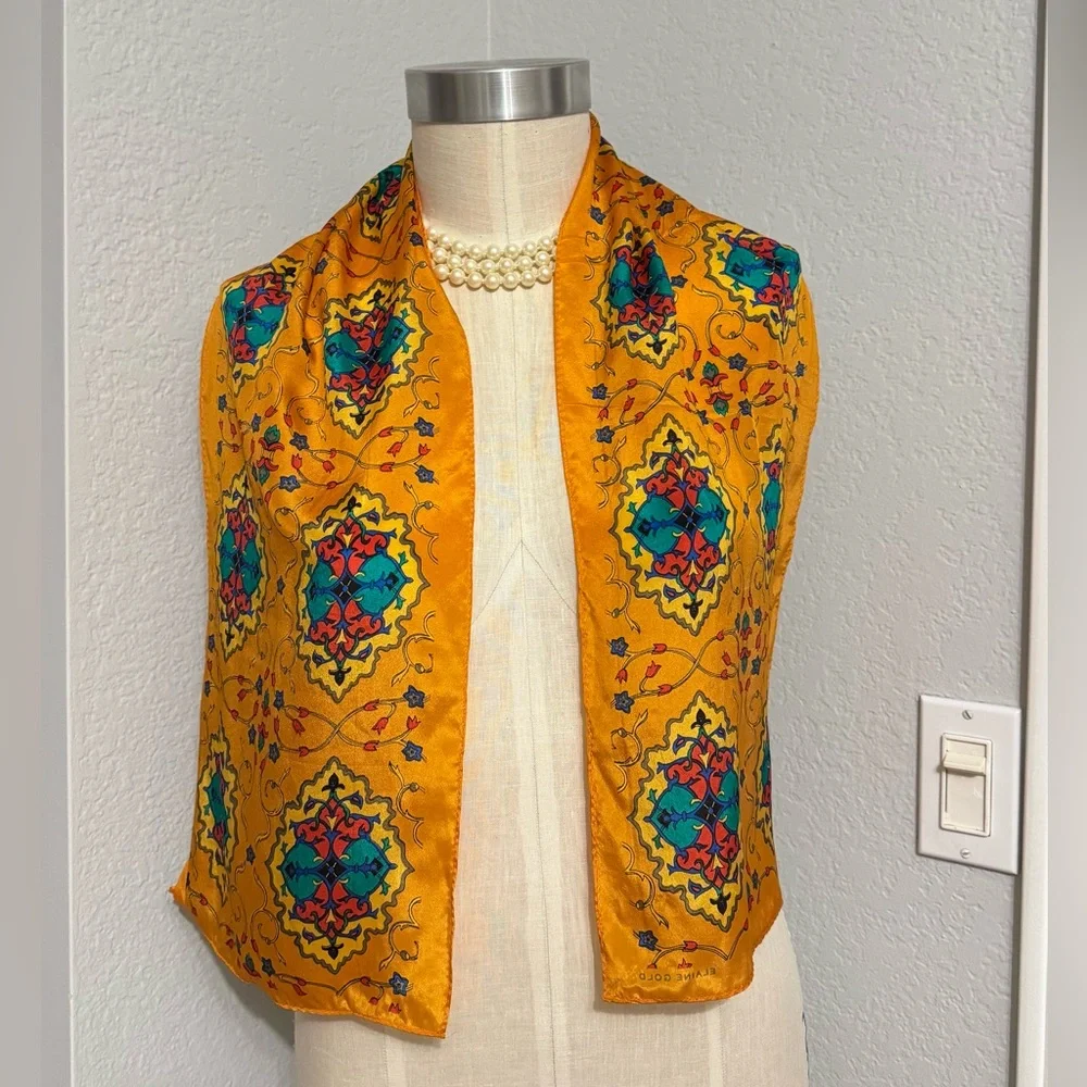 100% Silk Elaine Gold Scarf Approx 50”x10”